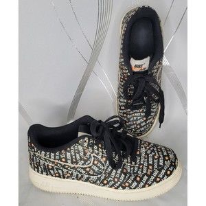Nike Air Force 1 JUST DO IT Sneakers 7 Youth‎ Childrens Black Lace Up Shoes